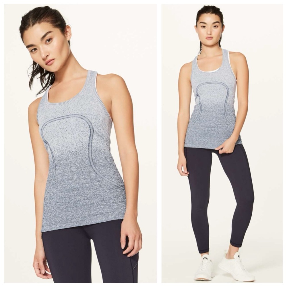 Lululemon Athletica Swiftly Tech Racerback Tank, White / Dark Cast (Ombre) sz. 6